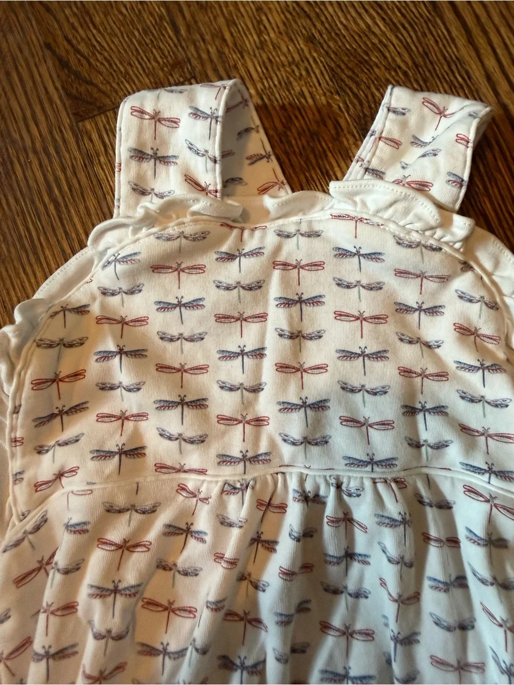 Dragonfly Print Cotton One-Piece Bodysuit - White with Navy & Red Accents